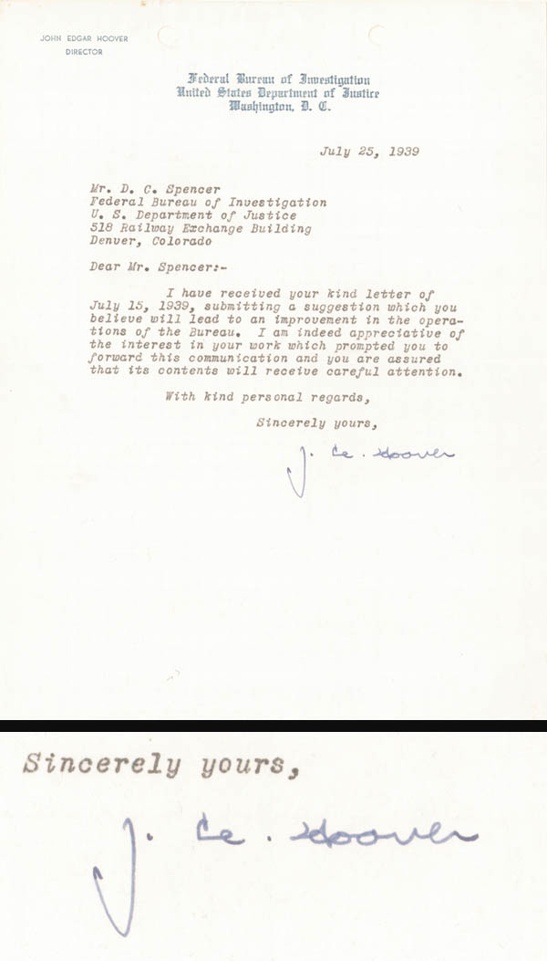 J. Edgar Hoover Letter